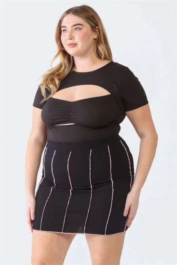 Ribbed Seam High Waist Mini Skirt - Plus