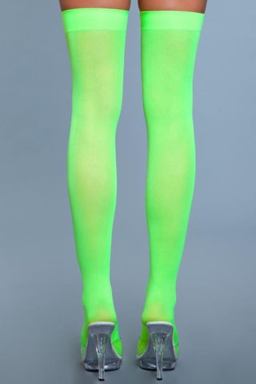 Opaque Neon Green Thigh High Stockings