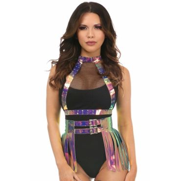 Rainbow Holographic Fishnet Harness