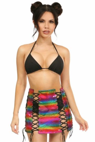Rainbow Patent Lace Up Skirt 