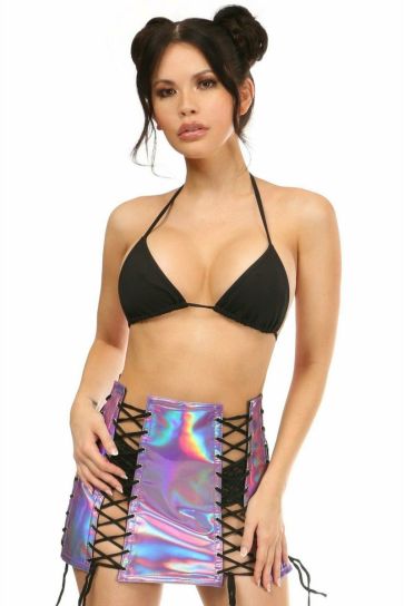 Lavender Holo Patent Lace Up Skirt 