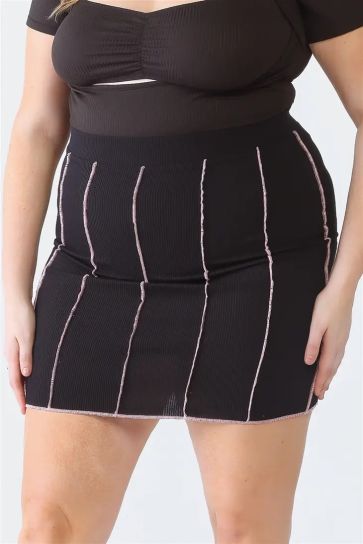 Ribbed Seam High Waist Mini Skirt - Plus