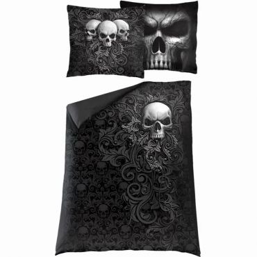 Skull Scroll Reversible Duvet Cover w/ Pillow Cases