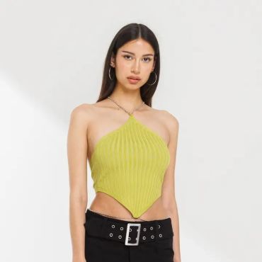 Olive with Chain Halter Top