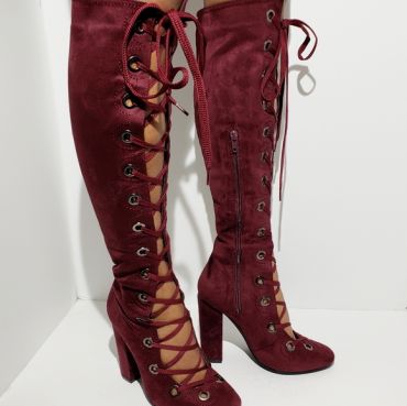 Yoki Bordeaux Over-the-knee wine-red boot