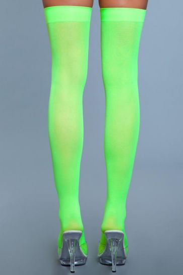 Opaque Neon Green Thigh High Stockings