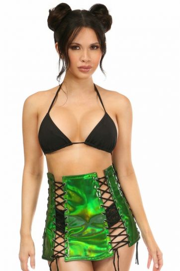 Emerald Holo Patent Lace Up Skirt 